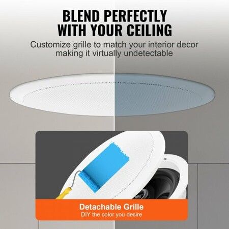 4 PCs 165.1 mm Bluetooth in Ceiling Speakers 150W Flush Mount Ceiling & in-Wall Speaker System with 8ΩImpedance 89dB Sensitivity