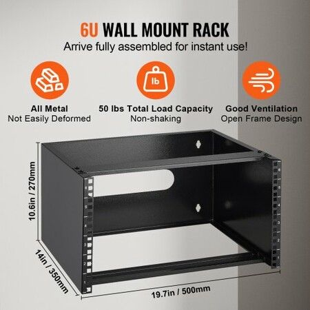 6U Wall Mount Network Rack 14 in/355.6 mm Depth Server Rack 50lbs/22.68kg