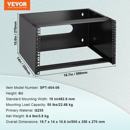 6U Wall Mount Network Rack 14 in/355.6 mm Depth Server Rack 50lbs/22.68kg