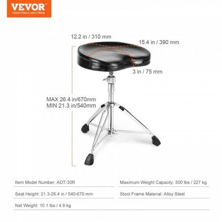 Drum Throne 540-670 mm Height Adjustable Padded Drum Stool Seat with Anti-Slip Feet Drumsticks 227 kg Maximum Weight Capacity 360 degree Swivel Drum Chair