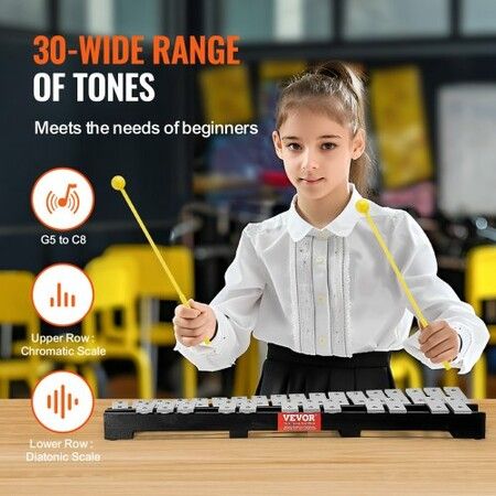 30 Note Glockenspiel Xylophone Bell Kit Percussion Instrument with Mallets Drum Sticks and Carrying Bag Professional Glockenspiel Xylophone Percussion