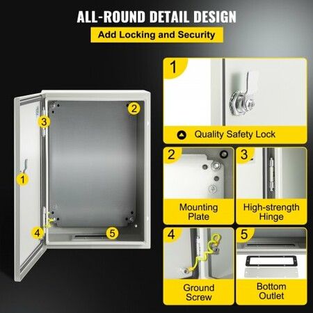 NEMA Steel Enclosure 12 x 8 x 6\'\' NEMA 4X Steel Electrical Box IP66 Waterproof & Dustproof Outdoor/Indoor Electrical Junction Box with Mounting Plate