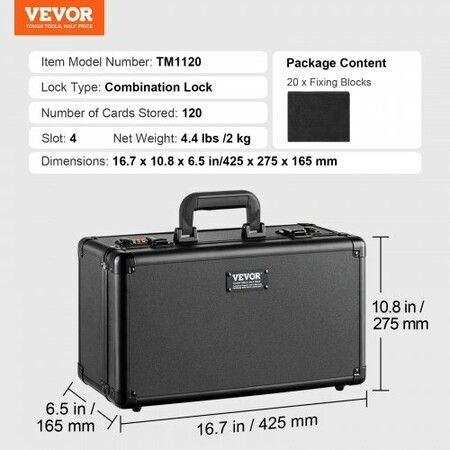 Graded Card Storage Box 4 Slots Graded Sports Cards Holder Carrying Case with Coded Lock Foam Dividers for 120 PSA Graded Cards 84 BGS Cards 96 SGC Cards