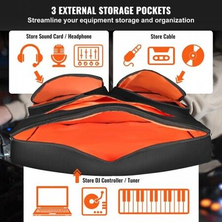 Padded DJ Mixer Gig Bag 1200D Oxford Fabric DJ Gear Carry Bag with 3 Storage Pocket 4.92 ft Removable Shoulder Strap 0.39 in Padding 830 x 220 x 520 mm