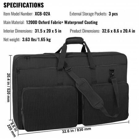 Padded DJ Mixer Gig Bag 1200D Oxford Fabric DJ Gear Carry Bag with 3 Storage Pocket 4.92 ft Removable Shoulder Strap 0.39 in Padding 830 x 220 x 520 mm