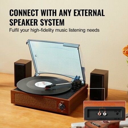 Bluetooth Vinyl Record Player 3-Speed Belt Driven Turntable 5W Speakers