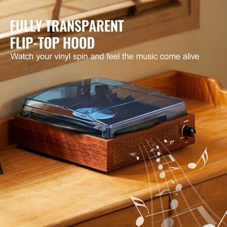 Bluetooth Vinyl Record Player 3-Speed Belt Driven Turntable 5W Speakers