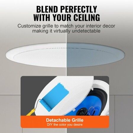 2 PCs 203.2 mm in Ceiling Speakers 50-Watts Flush Mount Ceiling & in-Wall Speakers System with 8ΩImpedance 89dB Sensitivity for Home Kitchen Living Room