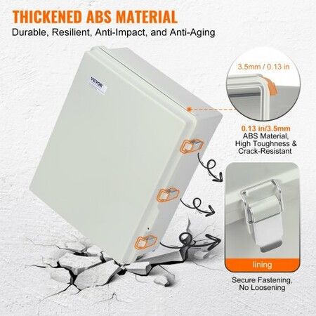 Outdoor Electrical Junction Box 350 x 250 x 150 mm ABS Plastic Electrical Enclosure Box with Hinged Cover Stainless Steel Latch IP67 Dustproof Waterproof