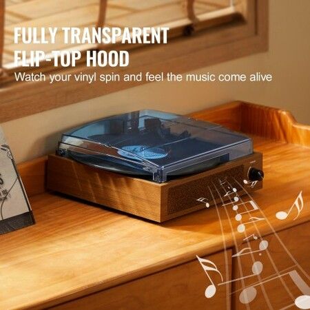 Bluetooth Vinyl Record Player 3-Speed Belt Driven Turntable 3W Speakers