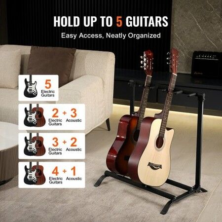 5-Space Guitar Stand Floor-Standing Foldable Rack Hold Up to 5 Guitars