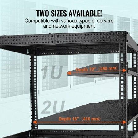 2U Server Rack Shelf 16"/406 mm Depth Vented Rack Mount Shelf with Tray