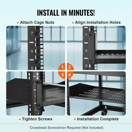 2U Server Rack Shelf 16"/406 mm Depth Vented Rack Mount Shelf with Tray