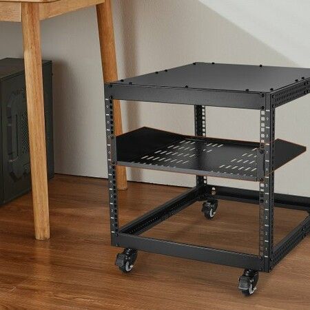 2U Server Rack Shelf 16"/406 mm Depth Vented Rack Mount Shelf with Tray