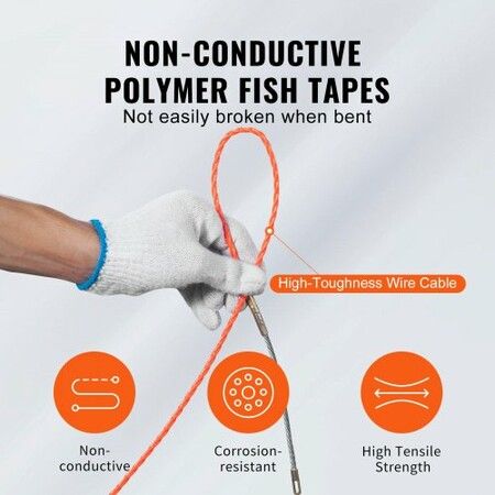 Fish Tape 38.1 m Length 4.5 mm PET Wire Puller with Optimized Housing and Handle Easy-to-Use Cable Puller Tool Flexible Wire Fishing Tools