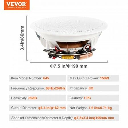 165.1 mm Ceiling Speakers 150-Watts Flush Mount Ceiling & in-Wall Speakers