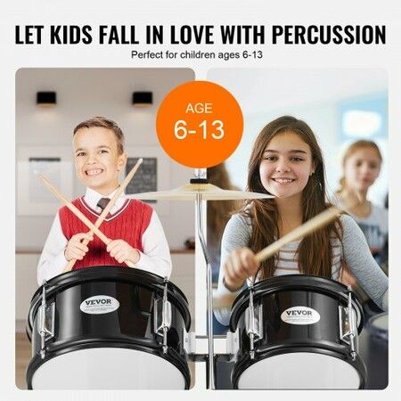 Kids Drum Set 5-Piece 406.4 mm Beginner Full Drum Set with Bass Toms Snare Floor Drum Adjustable Throne Cymbal Hi-Hat Pedal and Two Pairs of Drumsticks