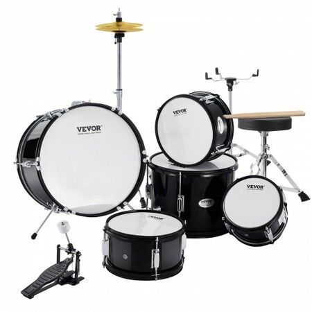 Kids Drum Set 5-Piece 406.4 mm Beginner Full Drum Set with Bass Toms Snare Floor Drum Adjustable Throne Cymbal Hi-Hat Pedal and Two Pairs of Drumsticks