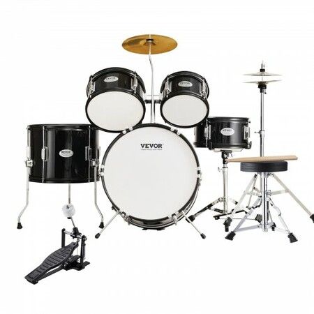 Kids Drum Set 5-Piece 406.4 mm Beginner Full Drum Set with Bass Toms Snare Floor Drum Adjustable Throne Cymbal Hi-Hat Pedal and Two Pairs of Drumsticks