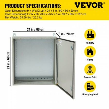 Electrical Steel Enclosure Box NEMA 4 Outdoor Enclosure 24 x 24 x 8'' UL