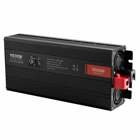 Pure Sine Wave Inverter 3000 Watt Power Inverter with 2 AC Outlets 2 USB Port 1 Type-C Port LCD Display and Remote Controller