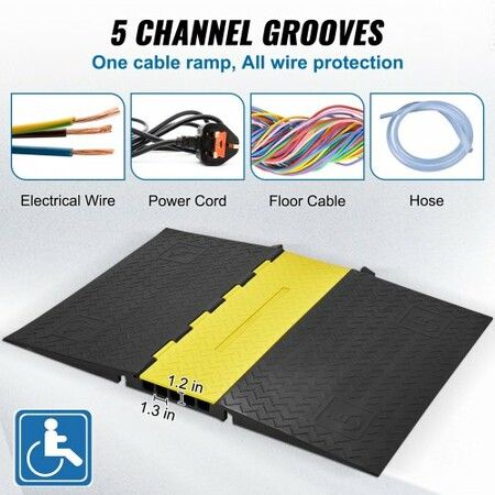 Rubber Cable Protector Ramp 5 Channel 10000 kg/axle Capacity Heavy Duty Wire Cover Ramp Hose Cord Ramp Driveway Traffic Speed Bump with Flip-Open Top Cover