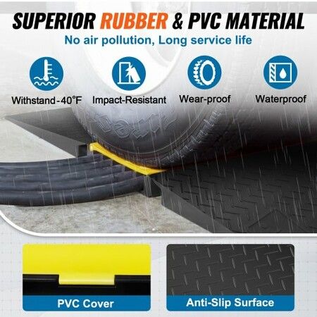 Rubber Cable Protector Ramp 5 Channel 10000 kg/axle Capacity Heavy Duty Wire Cover Ramp Hose Cord Ramp Driveway Traffic Speed Bump with Flip-Open Top Cover