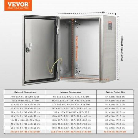 Steel Electrical Box 60x50x20 cm 304 Stainless Steel Electrical Enclosure Box Wall-Mounted Outdoor Electrical Electronic Equipment Enclosure