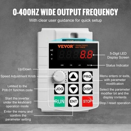 VFD 10HP 7.5KW 34A 1 Phase 220V-240V Input to 3 Phase 220V-240V Output Variable Frequency Drive 0-400Hz VFD for AC Motor Speed Control