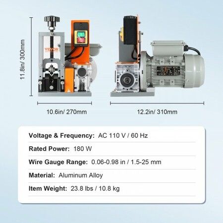 Automatic Wire Stripping Machine 0.06''-0.98'' Electric Motorized Cable Stripper 180 W 60 ft/min Wire Peeler with Visible Stripping Depth Reference
