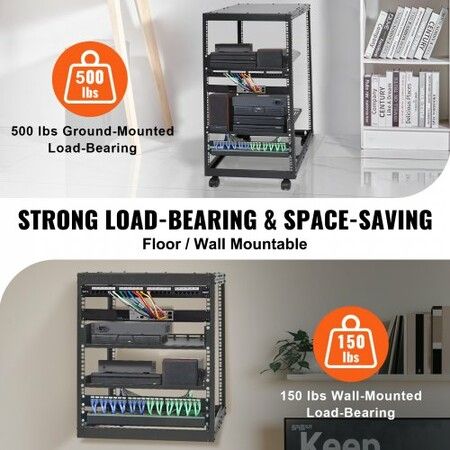 20U Open Frame Server Rack 15''-40'' Adjustable Depth Free Standing or Wall Mount Network Server Rack 4 Post AV Rack with Casters Holds All Your Networking