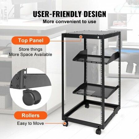 20U Open Frame Server Rack 15''-40'' Adjustable Depth Free Standing or Wall Mount Network Server Rack 4 Post AV Rack with Casters Holds All Your Networking