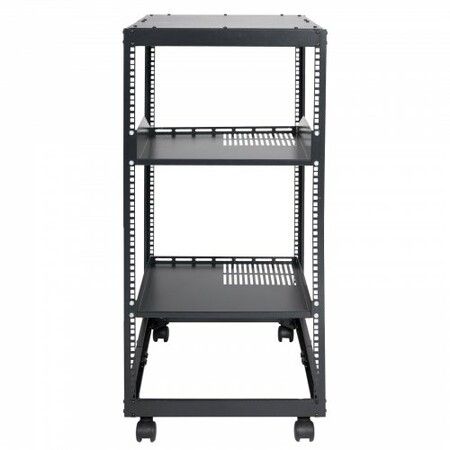 20U Open Frame Server Rack 15''-40'' Adjustable Depth Free Standing or Wall Mount Network Server Rack 4 Post AV Rack with Casters Holds All Your Networking