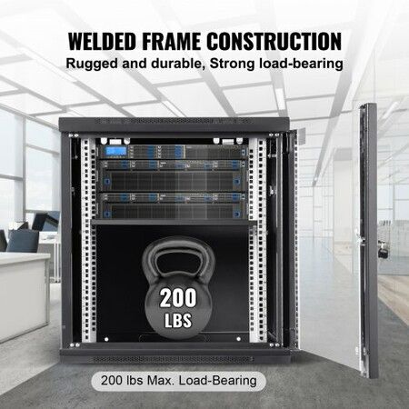 Wall Mount Network Server Cabinet 393.7mm Deep Server Rack Cabinet Enclosure 90.72 kg Max. Ground-mounted Load Capacity with Locking Glass Door Side Panels