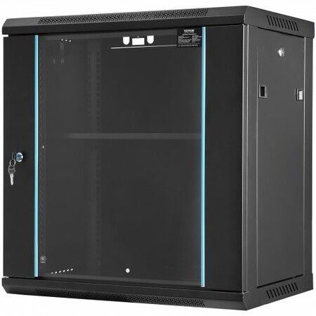 Wall Mount Network Server Cabinet 393.7mm Deep Server Rack Cabinet Enclosure 90.72 kg Max. Ground-mounted Load Capacity with Locking Glass Door Side Panels