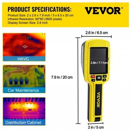 Thermal Imaging Camera 60x60 (3600 Pixels) IR Resolution Infrared Camera with 2.8\" Color Display Screen Built-in SD Card and Li-ion Battery