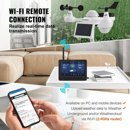 7-in-1 Wi-Fi Weather Station 177.8 mm TFT Display Wireless Outdoor Sensor