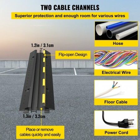 Cable Protector Ramp 5 Packs 2 Channels Speed Bump Hump Rubber Modular Speed Bump Rated 11000 LBS Load Capacity Protective Wire Cord Ramp Driveway Rubber