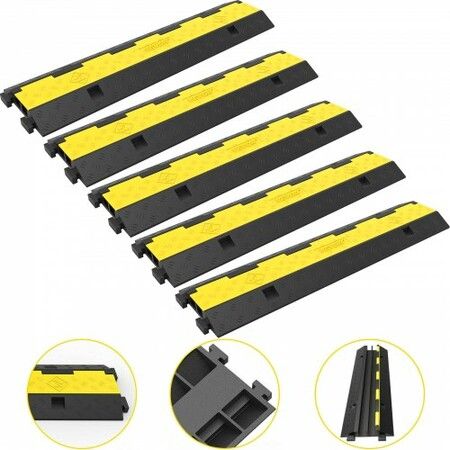 Cable Protector Ramp 5 Packs 2 Channels Speed Bump Hump Rubber Modular Speed Bump Rated 11000 LBS Load Capacity Protective Wire Cord Ramp Driveway Rubber