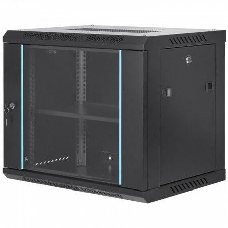 9U Wall Mount Network Server Cabinet 39.37 cm Deep Server Rack Cabinet Enclosure 90.7 kg Max. Ground-mounted Load Capacity with Locking Glass Door