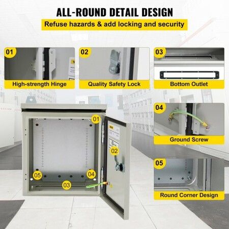 Electrical Steel Enclosure Box NEMA 4 Outdoor Enclosure 16 x 16 x 8'' UL