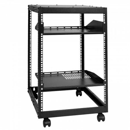 15U Open Frame Server Rack Adjustable Depth Free Standing or Wall Mount Network Server Rack 4 Post AV Rack with Casters Holds All Your Networking