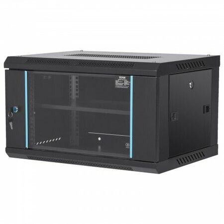 6U Wall Mount Network Server Cabinet 15.5'' Deep Server Rack Cabinet Enclosure 200 lbs Max Ground-mounted Load Capacity with Locking Glass Door Side Panels