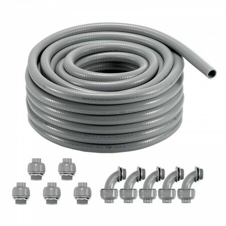 25.4 mm Flexible Electrical Conduit 30.5 m PVC Liquid-Tight Conduit Non-Metallic with 5 Straight and 5 90-Degree Conduit Connector Fittings