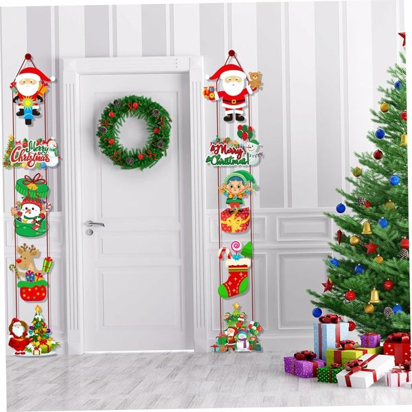 Merry Christmas Banner Hanging, 10 Cards Christmas Door Sign with Santa, Snowman Images, Xmas Porch Door Sign Welcome Banner for Home Winter Xmas, C