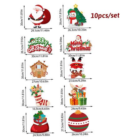 Merry Christmas Banner Hanging, 10 Cards Christmas Door Sign with Santa, Snowman Images, Xmas Porch Door Sign Welcome Banner for Home Winter Xmas, A