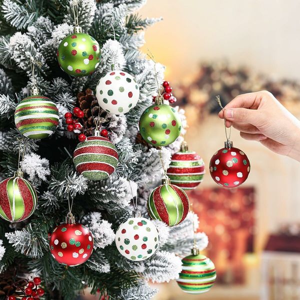 6 Pcs 2.4 Inch Christmas Ball Ornaments Glittering Plastic Hanging Decorations Elf Balls Swirl Candy Cane Peppermint Red and Green Christmas Tree, D