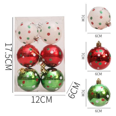 6 Pcs 2.4 Inch Christmas Ball Ornaments Glittering Plastic Hanging Decorations Elf Balls Swirl Candy Cane Peppermint Red and Green Christmas Tree, D