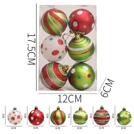 6 Pcs 2.4 Inch Christmas Ball Ornaments Glittering Plastic Hanging Decorations Elf Balls Swirl Candy Cane Peppermint Red and Green Christmas Tree, C