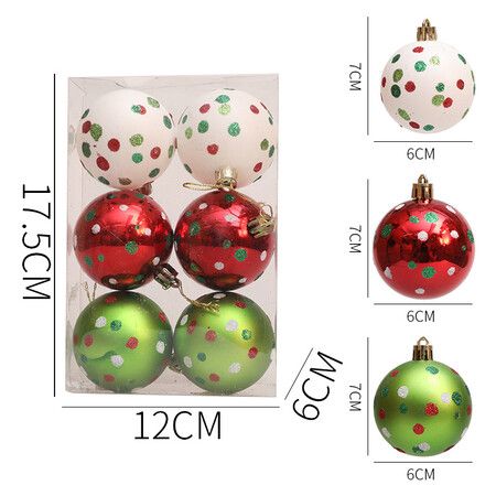 6 Pcs 2.4 Inch Christmas Ball Ornaments Glittering Plastic Hanging Decorations Elf Balls Swirl Candy Cane Peppermint Red and Green Christmas Tree, B